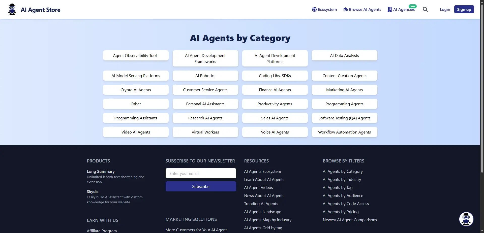 Browsing categories on AI Agent Store