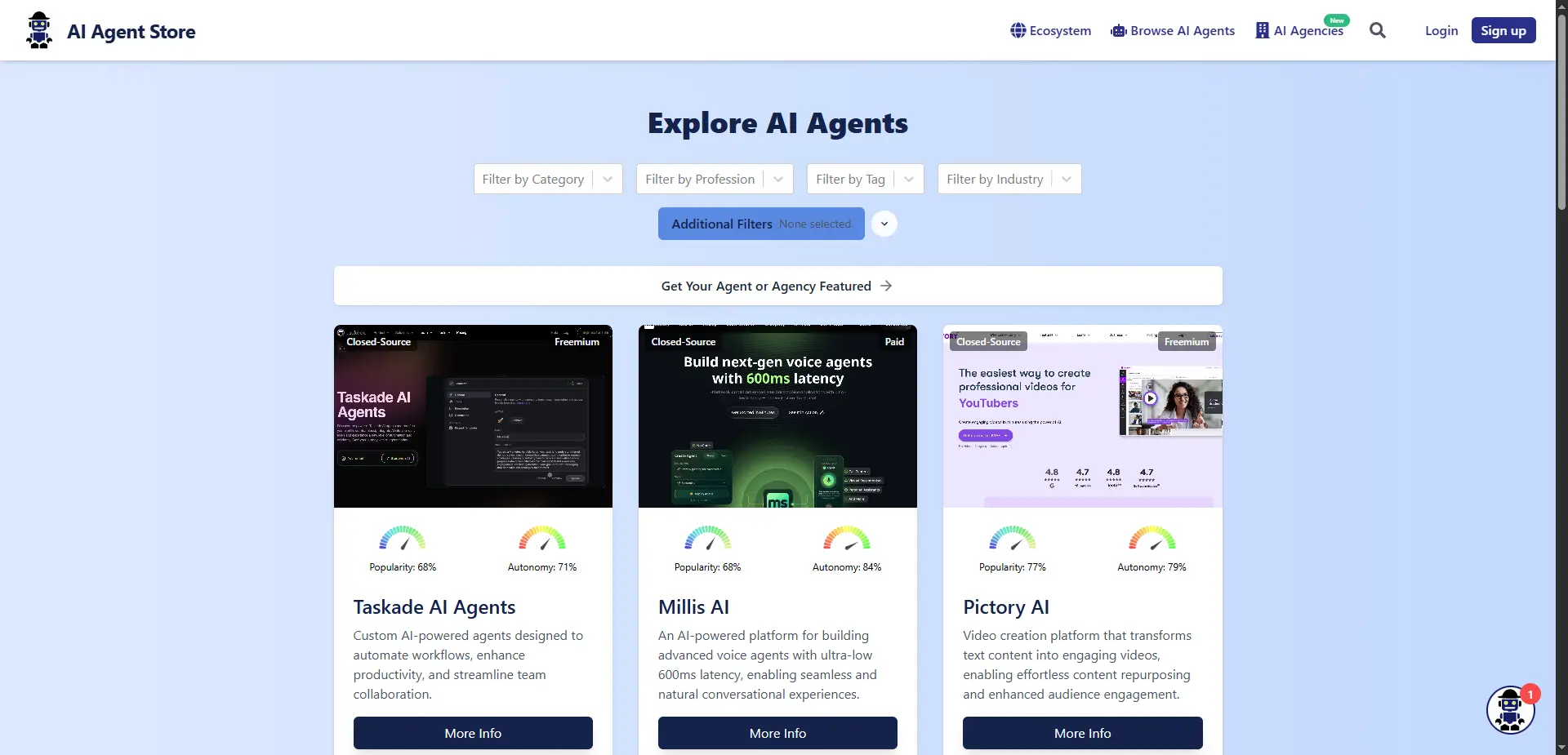 Screenshot of the Explore AI Agents section on AI Agent Store